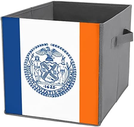 דגל העיר ניו יורק עור פו אחסון מתקפל פחי קוביית קובייה סלסלים עם ידיות עם ידיות