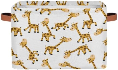 DJYQBFA סל אחסון ג'ירפה דפוס בעלי חיים מצוירים קוביות אחסון מתקפלות עם ידיות אחסון גדול אח אחסון סל