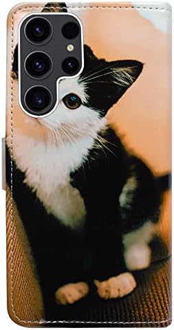 23 אולטרה מקרה, טוקסידו חתול עור להעיף טלפון מקרה ארנק כיסוי עם כרטיס חריץ מחזיק מעמד עבור סמסונג גלקסי