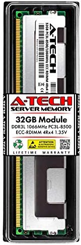 A-Tech 64GB DDR3/DDR3L 1066 MHz PC3L-8500R ECC RDIMM 4RX4 1.35V ECC רשום DIMM 240 פינים ותחנת עבודה