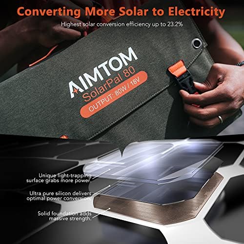 AIMTOM 80W לוח סולארי מונוקריסטלי לתחנת כוח, גנרטור סולארי, טלפונים, מצלמה, GPS ומחשב נייד, מטען סולארפאלי