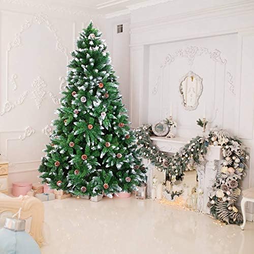 יומו 7ft עץ חג המולד מלאכותי, עצי חג מולד נוהרים נוהרים עם 1350 ענף עץ לבן פלוס חרוט אורן, קישוט עונתי
