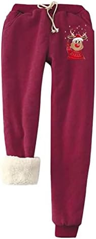 מכנסי טרנינג לחג חג המולד לנשים מכנסיים מרופדים של שרפה חורף ג'וג'ר ג'וג'ר חג המולד איילים איילים מודפסים