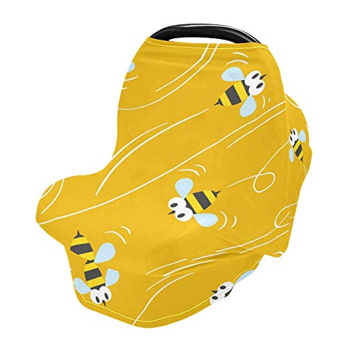 Yyzzh דבורה מעופפת מצחיקה על צהוב נמתח מכונית מושב מכונית תינוקת חופה כיסוי כיסוי הנקה כיסוי נושם