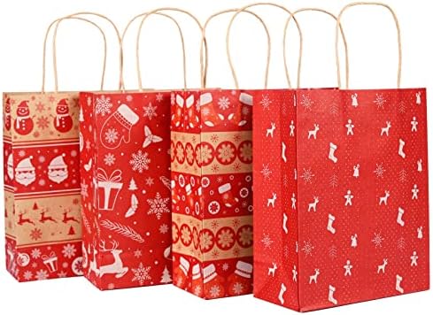 חג המולד מתנת נייר שקיות עם ידיות 24 יחידות בינוני גודל מגוון הדפסת מתנת תיק בתפזורת קראפט גלישת גודי