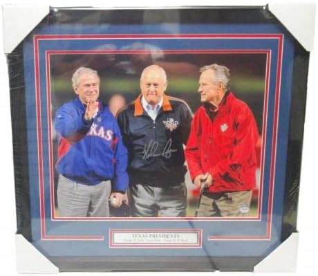 נולן ראיין חתום על חתימה 16x20 ממוסגר עם נשיאי נשיאים בוש 41 ו- 43 PSA/DNA - תמונות MLB עם חתימה