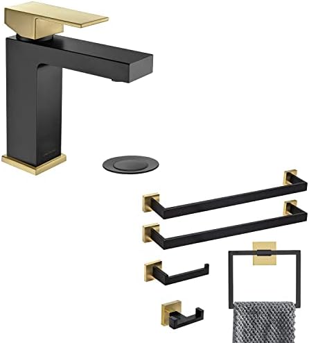 בר ברז אמבטיה זהב שחור ומוברש ומערך חומרת אמבטיה בת 5 חלקים, מתקן אמבטיה של אודורו של לבה שחור וזהב.