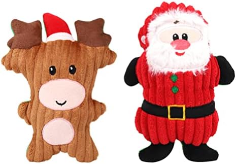 צעצועים מצוירים קטיפה קטיפה קטיפה כלב חג המולד צעצועים חריקים: 2 יחידות סנאטה איילים צורת כלב לעיסה