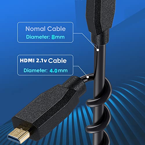 Qaooquda Micro HDMI לכבל מפותל HDMI, 8K Micro HDMI זכר ל- HDMI זכר 90 מעלות כבל סיומת קפיץ 2.1 וולט