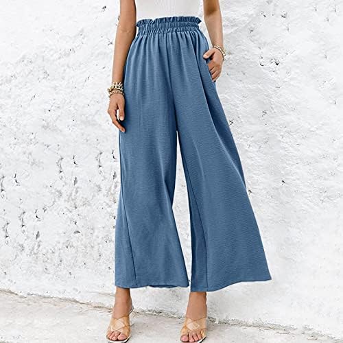 מקרית קיץ כותנה פשתן מכנסיים לנשים בבאגי ישר רגל מכנסיים גבוהה מותן ארוך מכנסיים עם כיסים נוחות מכנסי