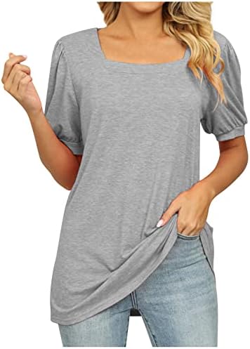 חולצה טוניקה אלגנטית של שרוול קצר לנשים לנשים טוניקת צוואר מרובע לבוש