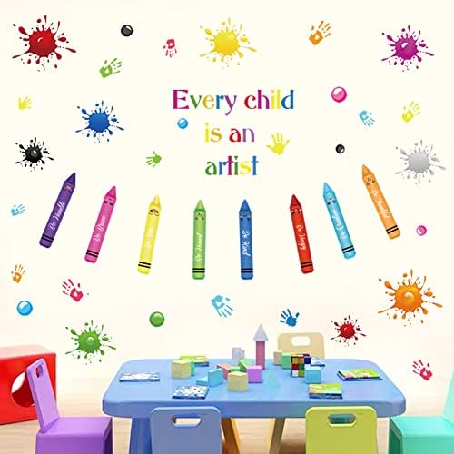 מדבקות קיר מעורר השראה צבעי עפרון צבעי מים פלאטר כל ילד הוא אמן מדבקות קיר מוטיבציוניות חיוביות קליפות