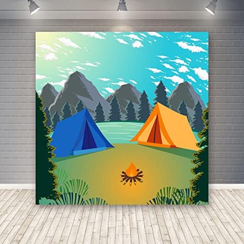 קיץ אי מחנה רקע 5 על 5 רגל בחוץ צילום רקע הרים ומים קמפינג נסיעות עצי קריקטורה תפאורות ילדי ילד למבוגרים