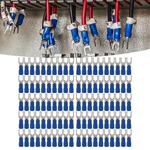 100 יחידות מחבר מזלג מבודד ערכת SPADE BUTT BLUE 19A מסופי CRIMP מבודדים בטוחים מסוף חוט חוט חוטי תיל