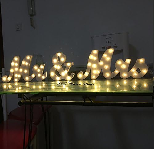 Zamtac מכתבי LED דקורטיביים קלים סוללות MR & MRS הפעילו קישוטים לחתונה ביתית מוארת