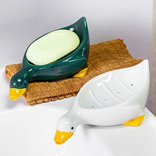 מחזיק כלים לסבון קרמיקה של Manmaohe מחזיק בר ברווז חמוד מחזיק סבון סבון עצמי מגש סבון למקלחת מטבח אמבטיה