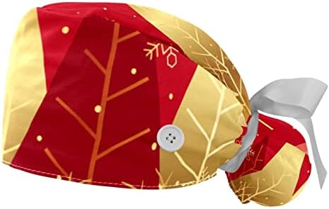 כובעים רפואיים לנשים עם כפתורים שיער ארוך, כובע עבודה מתכוונן 2 חלקים, אדום יער חורף חג המולד