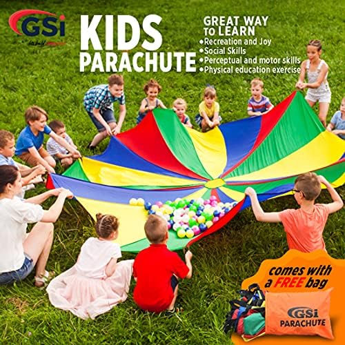 GSI Kids משחק מצנח 12 רגל, 16ft, 20 רגל, משחק צעצועי מצנח קשת משחק אוהל לילדים להתעמלות משחק שיתופי