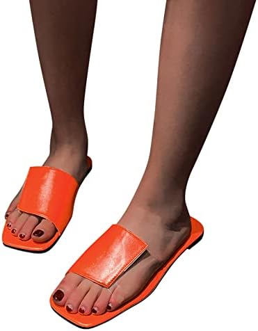 נעלי בית לנשים נשים נוחות אופנה בצבע אחיד משטח עור PVC שחבור בוהן פתוחה בוהן שטוח תחתון רבוע בוהן קשת