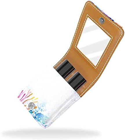 שפתון מקרה עם מראה בצבעי מים צבעוני אלמוגים גלוס מחזיק נייד שפתון אחסון תיבת נסיעות איפור תיק מיני עור