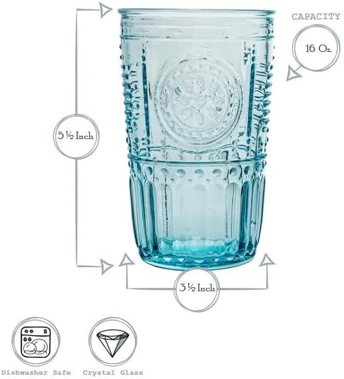 סט רומנטי של בורמיולי רוקו של 6 כוסות קרירות יותר, 16 עוז. זכוכית קריסטל צבעונית, תכלת, תוצרת איטליה.