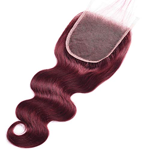 ברזילאי שיער טבעי בורגונדי 3 חבילות עם תחרה 4 על 4 פרונטאלית סגירת גוף גל 99 ג ' יין אדום סגירה עם