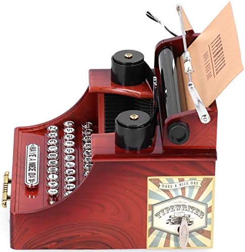 קופסת מוזיקה מכונת כתיבה מעץ, תיבת מוסיקה מכונת כתיבה עם מגירת עבודות מעודנות לאספן למתנה
