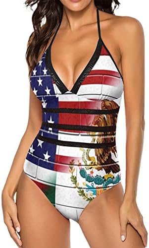 ארהב מקסיקו דגל גבול קיר נשים של חתיכה אחת בגד ים צוואר בטן בקרת בגד ים הלטר בגדי ים