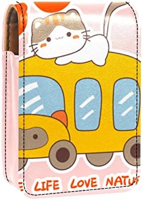 מיני איפור תיק עם מראה, מצמד ארנק מעוור שפתון מקרה, קריקטורה בעלי החיים חתול יפה אוטובוס