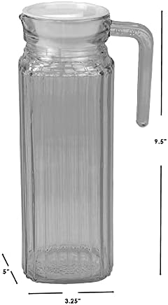 יסודות הבית זכוכית מעוטרת דקורטיבית 1 קנקן משקאות עם זרבובית ללא שפכים וידית אחיזה מוצקה למים חמים/קרים,