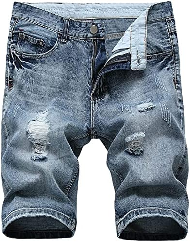 מכנסי ג'ינס קצרים של מכנסי ג'ינס קצרים של ymosrh קרעו מכנסיים קצרים פנאי קיץ מכנסי ג'ינס ישרים