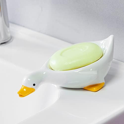 WONIU 2 חבילה לבנה של ברווז חמוד חמוד קרמיקה סבון סבון מחזיק סבון עצמאי עם ניקוז ניקוז למקלחת מטבח אמבטיה
