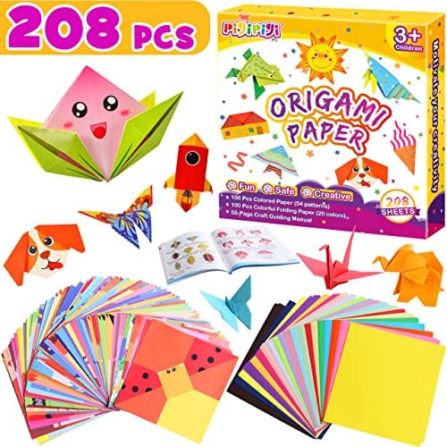 נייר אוריגמי של פיפיג'י לילדים - 208 סדינים ניירות קיפול צבעוניים חיים 54 ערכת פרויקטים של אמנות ל -5