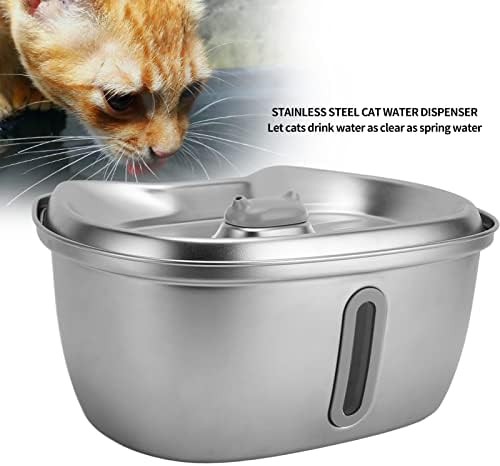 3 ליטר לחיות מחמד מזרקת מים, נירוסטה אוטומטי מתקן מים לחתולים כלבים ובעלי חיים קטנים, מים נפח מתכוונן,