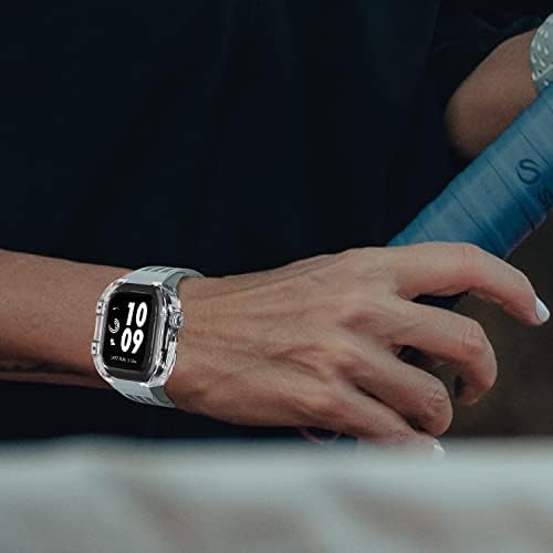 מארז שעון שקוף יוקרה של Inanir ， עבור Apple Watch 45 ממ 44 ממ פלואורובבר פס שעון Correa 8 7 6 5 SE ，