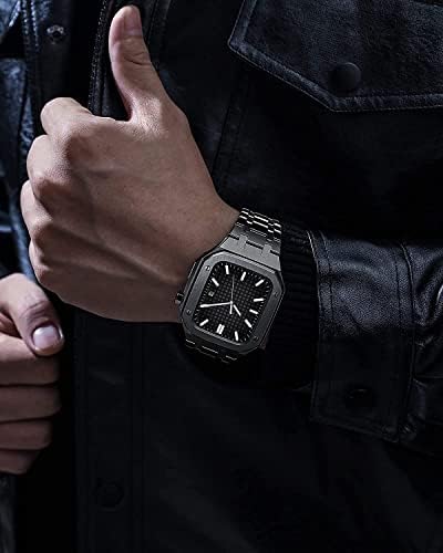 סט מתכת של Houcy Settrated רצועה עבור Apple Watch 45 ממ 44 ממ מתכת מתכתית משתנה רצועת כף יד עבור iWatch