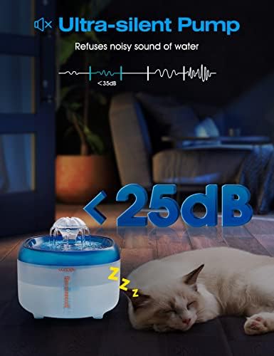 WOPET W300 מזרקת מים לחתולים סינון אמיתי, 67OZ/2L אולטרה שקט אוטומטי לשתיית חיות מחמד עם קערה ללא BPA