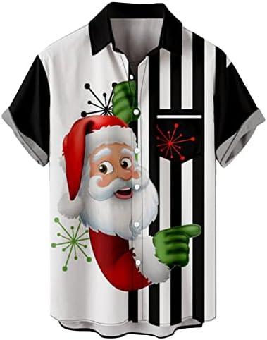 Xxbr חולצות שרוול קצר לחג המולד לגברים, חג המולד סנטה קלאוס כפתור הדפסה מטה צווארון צווארון צווארון