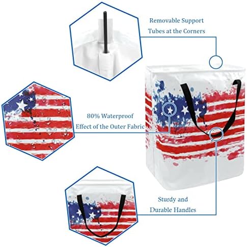 יום העצמאות הדפסת דגל אמריקאי סל כביסה מתקפל, סלי כביסה עמידים למים 60 ליטר אחסון צעצועי כביסה לחדר