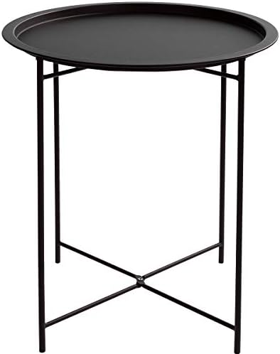 מגש מתקפל של הוליהוםשולחן צד מתכת, שולחן ספה שולחנות קצה עגולים קטנים, שולחן חטיפים חיצוני או פנימי