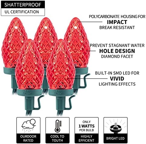 Brightown C9 אורות חג מולד חיצוניים, 16 רגל 25 נוריות LED C9 LED אורות מחרוזת חג המולד, IP44 תות אטום