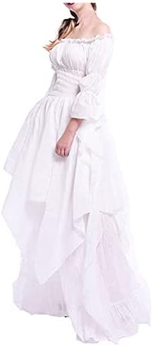 רנסנס שמלה, נשים של רטרו סגנון מוצק צבע חצוצרה ארוך שרוול נסיכת שמלת מקסי שמלה