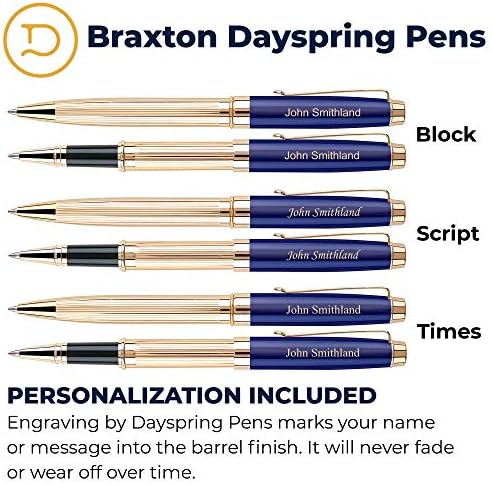 עטים של דייספרינג אישית ברקסטון כדורי ורולרבול עט סט-כחול. סט מתנה מצופה זהב אמיתי 18 קראט לגבר או לנשים,