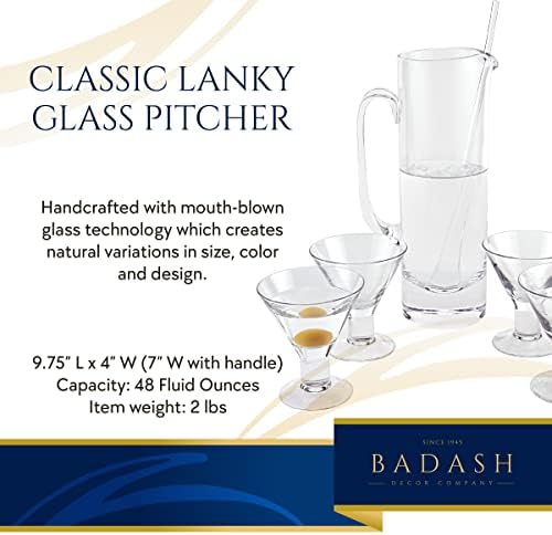 קנקן זכוכית קריסטל של Badash - 9.75 אינץ 'גובה פה נטול עופרת נטולת עופרת - 48 גרם. קנקן קוקטייל - קנקן
