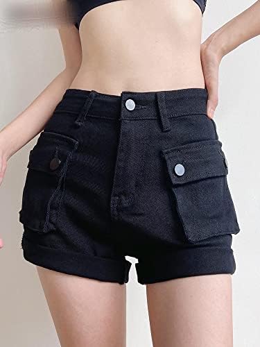 מכנסי מטען ג'ינס מכנסיים קצרים לנשים מכנסיים קצרים במותניים שיקיות שיקיות בכיסים מזדמנים וינטג 'מכנסיים