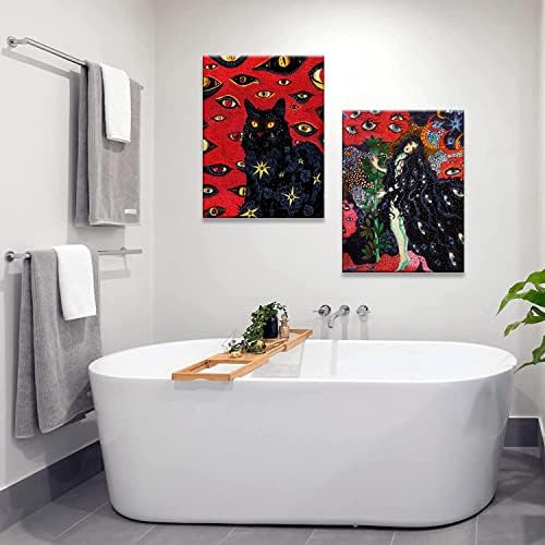 שחור חתול קון היפי טרינלי מצחיק מגניב בנות פרח עיניים שחור ואדום כרזות קיר אמנות מסתורין בעלי החיים