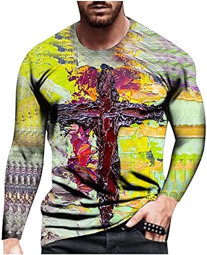 חולצות טריקו שרוול ארוך של גברים מצחיקים אמונה תלת מימדית ישו צולב הדפסים אימון אימון