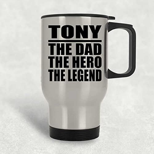 מעצב את טוני האב הגיבור האגדה, ספל נסיעות כסף 14oz כוס מבודד מפלדת אל חלד, מתנות ליום הולדת יום הולדת