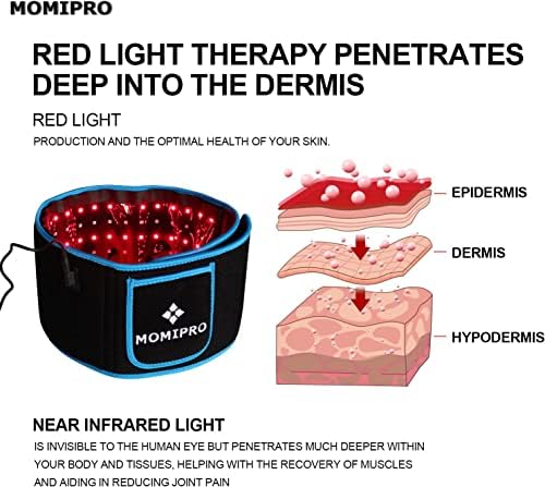 חגורת טיפול באור אדום של Momipro, טיפול באור אינפרא אדום ומכשיר לטיפול במותניים באור אדום עם טיפול אינפרא