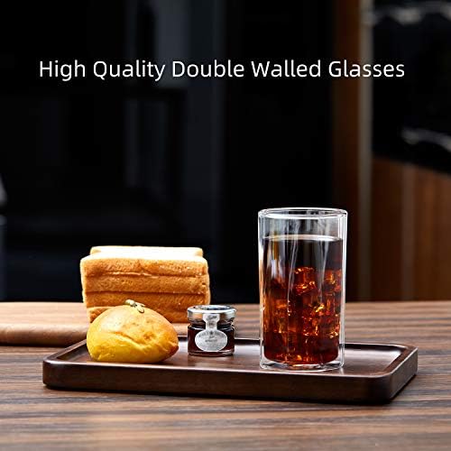 משקפיים קירות כפולים, מתומן ייחודי 13.5 גרם ספלי קפה מבודדים סט של 4, כוסות זכוכית בורוסיליקט צלולות